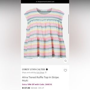 Corey Lynn Calter "Alina Tiered Ruffle Top In Stripe”. Size XS NWOT. Never worn